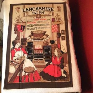 Vintage kitchen towel by vista Lancashire Hot Pot recipe 1960s all cotton towel